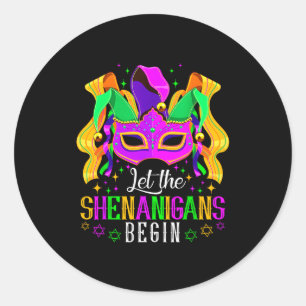 Let The Shenanigans Begin Jester Funny Mardi Gras Classic Round Sticker