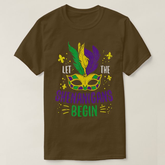 Let The Shenanigans Begin Jester Funny Mardi Gras  T-Shirt (Design Front)