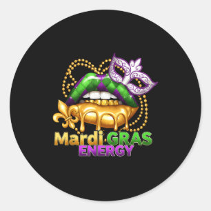 Let the shenanigans begin mardi gras energy lips classic round sticker