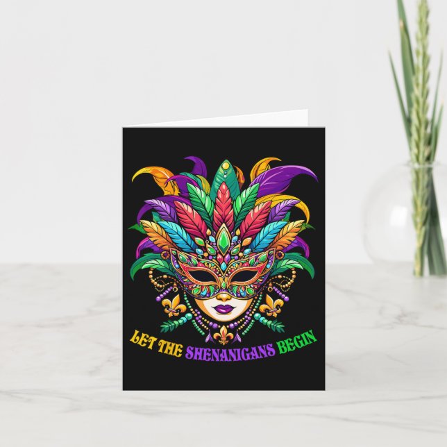 Let The Shenanigans Begin Mardi Gras Jester Mask B Card (Front)
