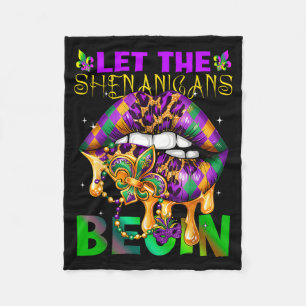 Let The Shenanigans Begin Mardi Gras Kids Men Wome Fleece Blanket
