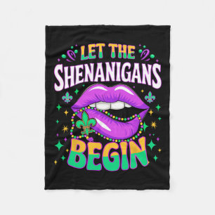 Let The Shenanigans Begin Mardi Gras Kiss Lips Fleece Blanket