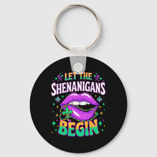 Let The Shenanigans Begin Mardi Gras Kiss Lips  Key Ring