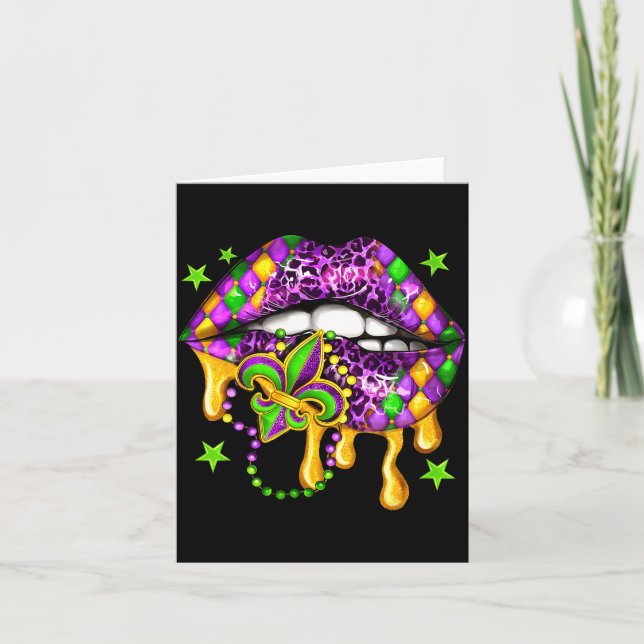 Let the shenanigans begin mardi gras lips carnival card (Front)