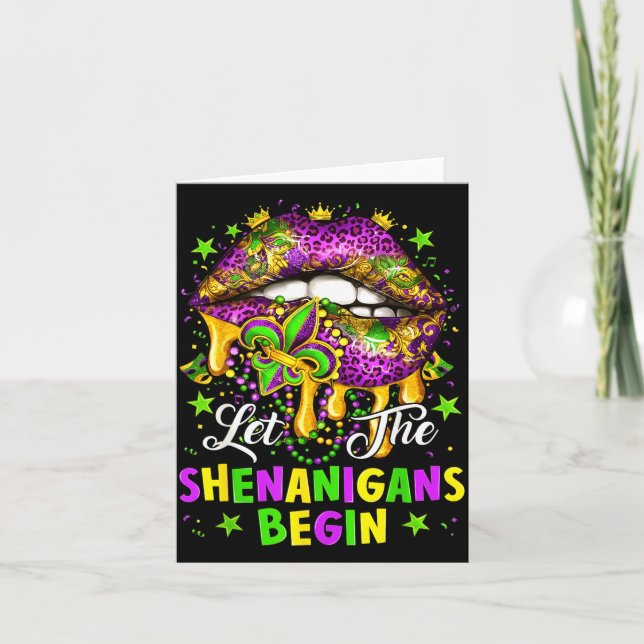 Let The Shenanigans Begin Mardi Gras Lips Girl Wom Card (Front)