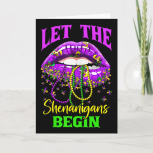 Let The Shenanigans Begin Mardi Gras Lips Kids Men Card