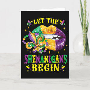 Let The Shenanigans Begin Mardi Gras Lips Kids Men Card