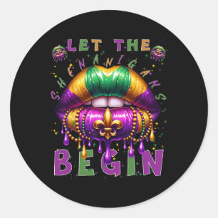 Let The Shenanigans Begin Mardi Gras Lips Kids Men Classic Round Sticker