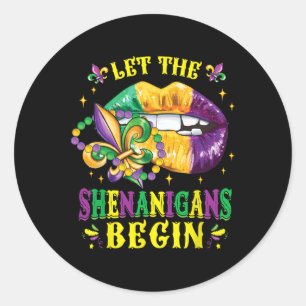 Let The Shenanigans Begin Mardi Gras Lips Kids Men Classic Round Sticker