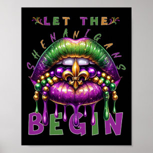Let The Shenanigans Begin Mardi Gras Lips Kids Men Poster