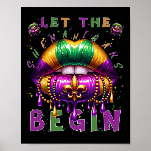 Let The Shenanigans Begin Mardi Gras Lips Kids Men Poster
