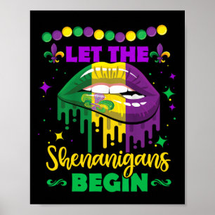 Let The Shenanigans Begin Mardi Gras Lips Kids Men Poster