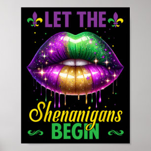 Let The Shenanigans Begin Mardi Gras Lips Kids Men Poster