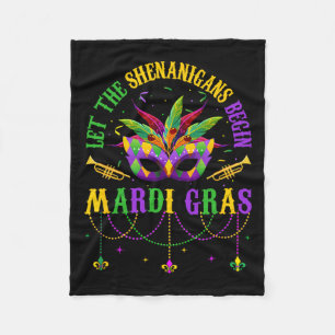 Let The Shenanigans Begin Mardi Gras Mask Kids Men Fleece Blanket