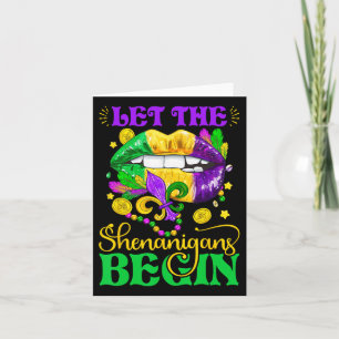 Let The Shenanigans Begin Retro Mardi Gras Lips Gi Card