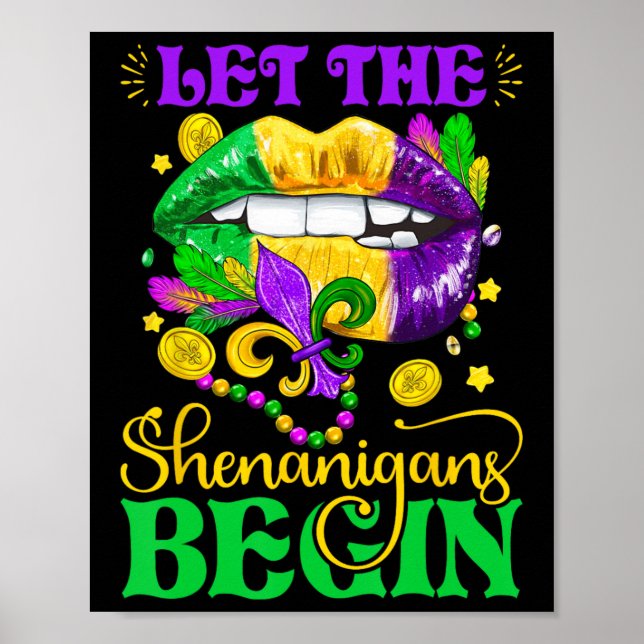 Let The Shenanigans Begin Retro Mardi Gras Lips Gi Poster (Front)