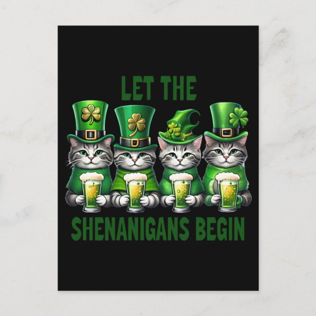 Let the Shenanigans Begin St. Patrick’s - Cat Postcard (Front)