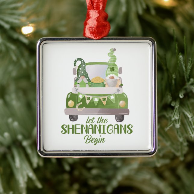 Let The Shenanigans Begin St Patrick's Day Green Metal Ornament (Tree)