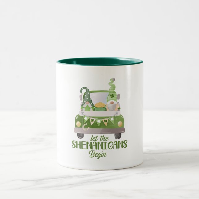 Let The Shenanigans Begin St Patrick's Day Green Two-Tone Coffee Mug (Center)