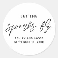 Let the sparks fly. Black and white script wedding
