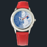 Let the Sun Shine In Red Watch<br><div class="desc">This whimsical watch displays a young girl opening her door to the sun. It can be personalised with a line of text. Great gift for any girl.</div>