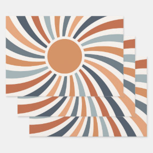 Let the sunshine in colourful retro style design  wrapping paper sheet