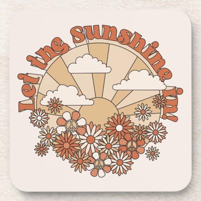 Let the Sunshine In Groovy Daisy Hippie Flowers Coaster (Front)
