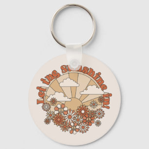 Let the Sunshine In Groovy Daisy Hippie Flowers Key Ring