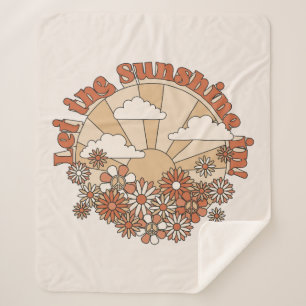 Let the Sunshine In Groovy Daisy Hippie Flowers Sherpa Blanket
