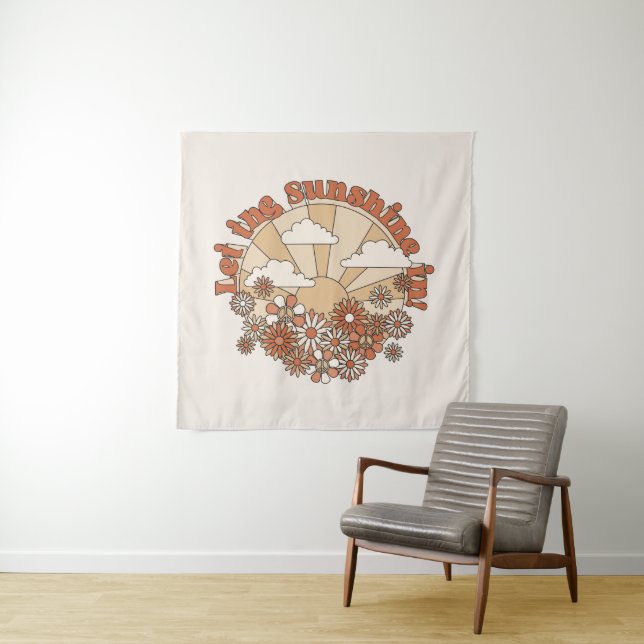 Let the Sunshine In Groovy Daisy Hippie Flowers Tapestry (In Situ)