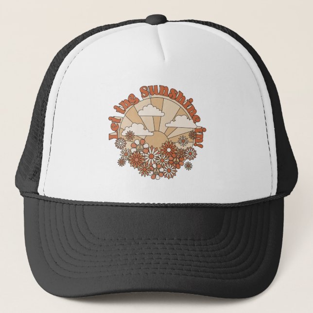 Let the Sunshine In Groovy Daisy Hippie Flowers Trucker Hat (Front)
