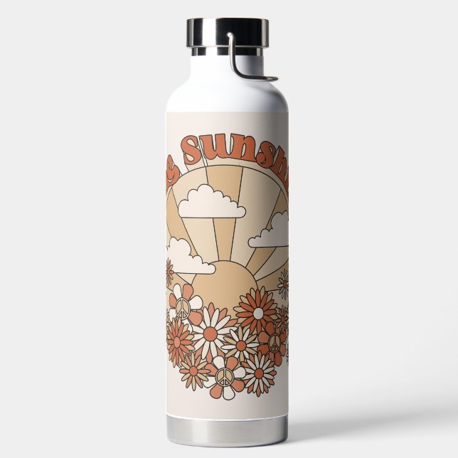 Let the Sunshine In Groovy Daisy Hippie Flowers Water Bottle (Left)
