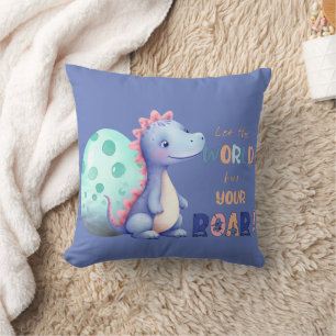 Let The World Hear Your ROAR! Cute Watercolor Dino Cushion
