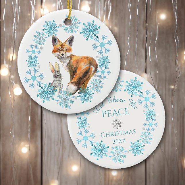 Let There Be Peace Fox and Rabbit Ceramic Ornament (Creator Uploaded)