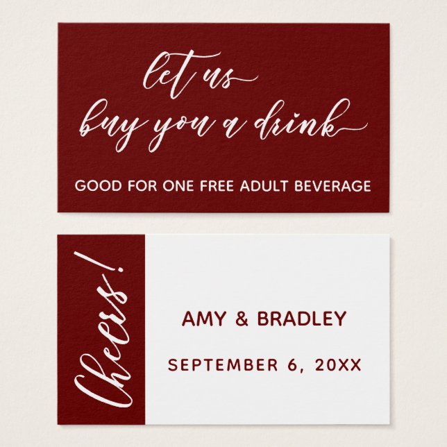 Let Us Buy You a Drink Drink Ticket Burgundy Card (Front & Back)