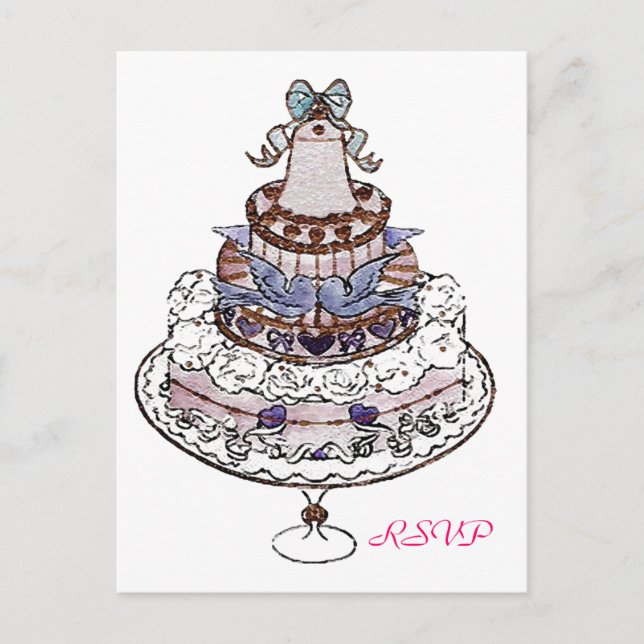 Let Us Eat Cake  ~ Wedding RSVP Postcard (Front)