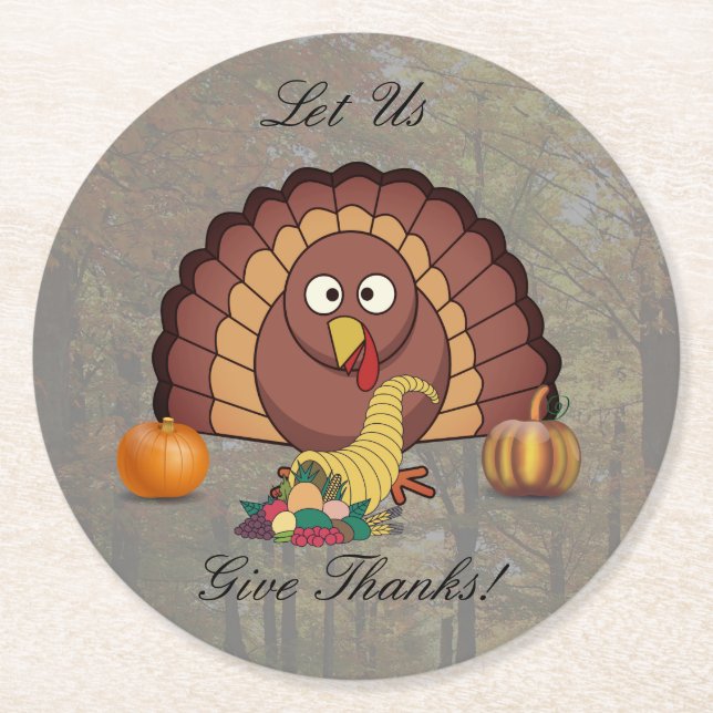 Let Us Give Thanks Round Thanksgiving Coasters (Front)