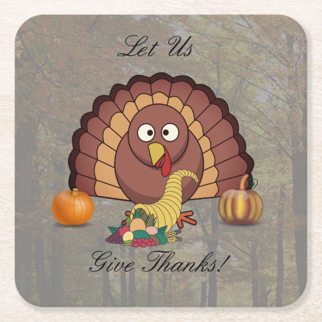 Let Us Give Thanks Square Thanksgiving Coasters (Front)