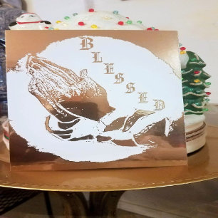 "Let Us Pray" Rose Gold Foil Holiday Card