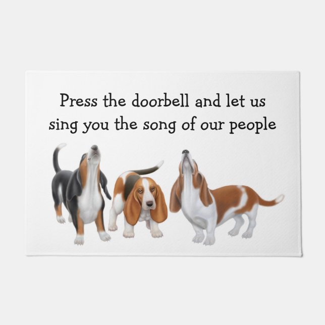 Let Us Sing Basset Hounds Customisable Doormat (Front)