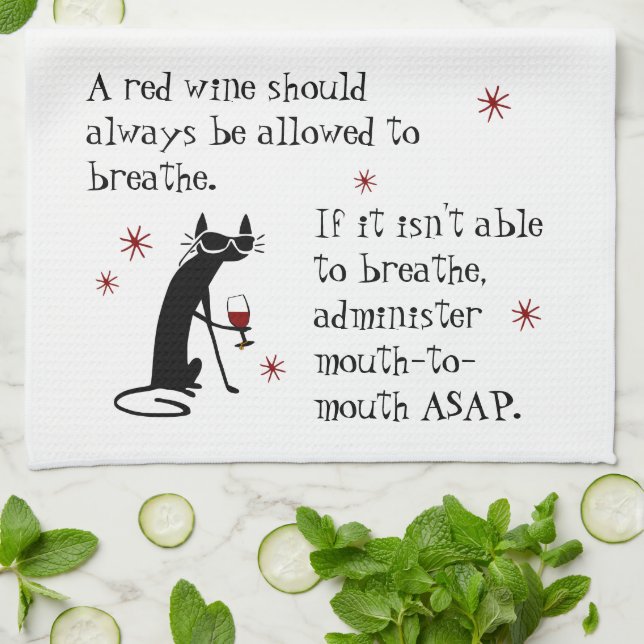 Let Wine Breathe or Mouth-to-Mouth Funny Quote Tea Towel (Folded)