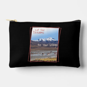 Let Your Dreams Be Your Wings Pink Flamingos Accessory Pouch