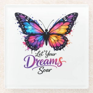 Let Your Dreams Soar – Colourful Butterfly Glass Coaster
