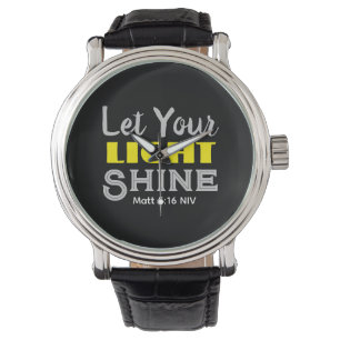 Let Your Light Shine Bible Verse Black and Yellow Watch