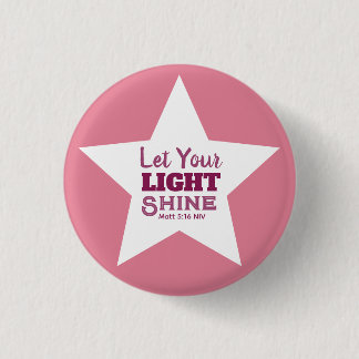 Let Your Light Shine Bible Verse White Star Pink 3 Cm Round Badge