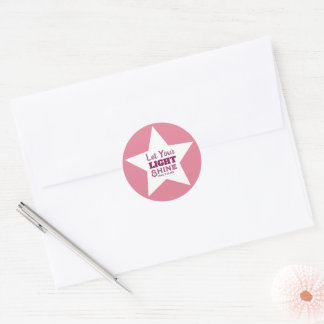 Let Your Light Shine Bible Verse White Star Pink Classic Round Sticker