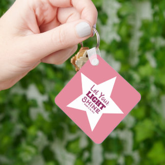 Let Your Light Shine Bible Verse White Star Pink Key Ring