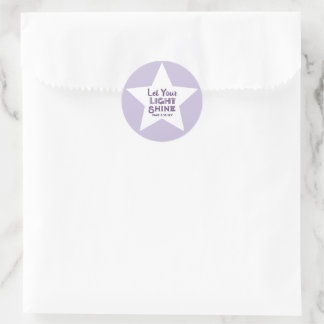 Let Your Light Shine Bible Verse White Star Purple Classic Round Sticker