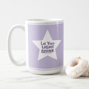 Let Your Light Shine Bible Verse White Star Purple Coffee Mug