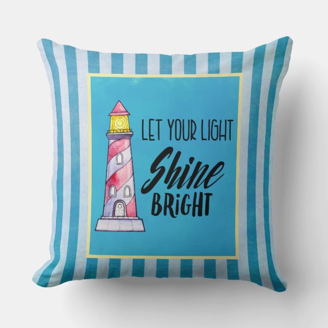 Let Your Light Shine Bright Lighthouse Typography Cushion (Front)